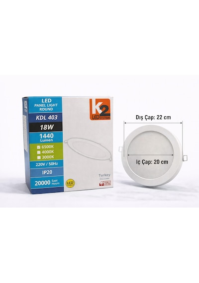 K2 Led Systems 18w Yuvarlak Sıva Altı Led Panel Beyaz