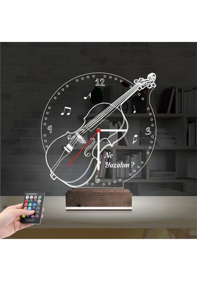 Luvivia Keman Müzik Nota V2 Kişiye Özel Saatli 3d Lamba - Masa Gece Lambası Şeffaf