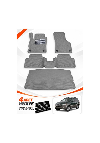 Kia Sorento 2002-2009 Uyumlu Eva Oto Paspas Bagaj Paspası Dahil Metal Topukluklu Açık Gri