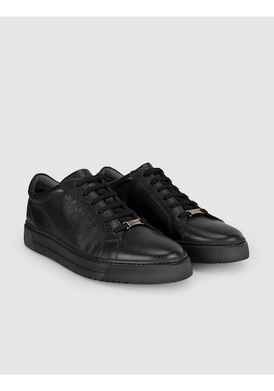 Cabani Erkek Siyah Hakiki Deri Günlük Sneaker Ayakkabı