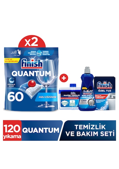 Finish Quantum 120 Tablet Bulaşık Makinesi Deterjanı (60 x 2) + Temizlik ve Bakım Seti