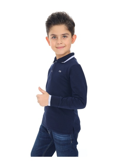 Toontoy Kids Toontoy Erkek Çocuk Pamuklu Polo Yaka Nakışlı Basic Tişört 22944 Lacivert