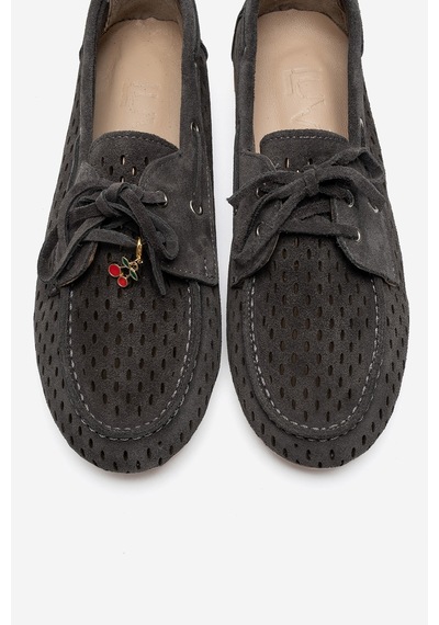 Luvi Shoes Stevo Füme Süet Hakiki Deri Delikli Bağcıklı Kadın Loafer Ayakkabı