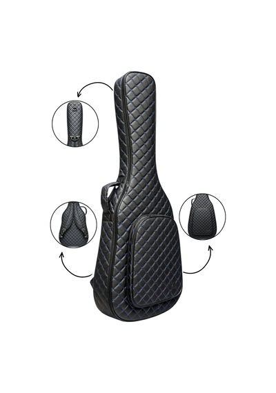 Siyah Profesyonel Gigbag Klasik Gitar Kılıfı-çantası-mavi Kapitoneli Suni Deri
