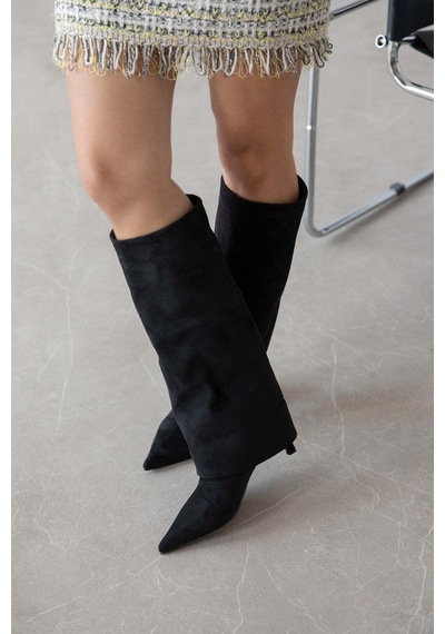Wolk Shoes Mizu Kadın Tozluk Detay Süet Çizme Siyah - 939927300 Siyah