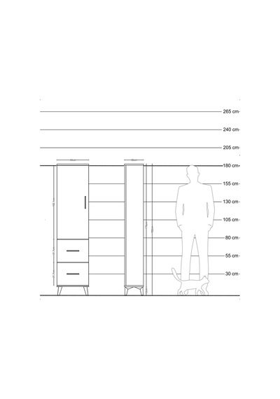 Arges Dolap 4 Raflı 2 Çekmeceli Tek Kapaklı 44x30x182 Çam-çam Çam