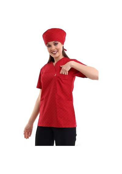 Zarf Yaka Desenli Üst - 5308 Kırmızı Küçük Kalp-6409