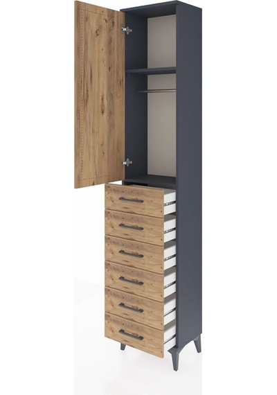 Arges Dolap 2 Raflı 6 Çekmeceli Tek Askılı 44x30x221 Antrasit-çam Antrasit