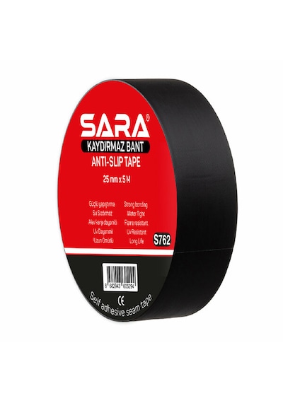 Sara S762 Kaydırmaz Bant 25 Mm X 5 M, Siyah, Kendinden Yapışkanlı