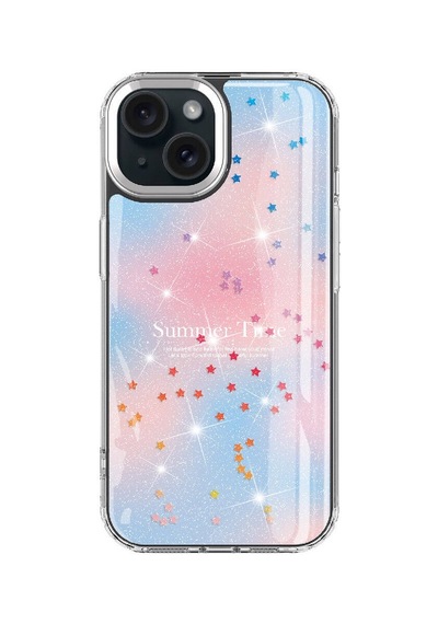 Zeyline Apple Uyumlu iPhone 15 Simli Desenli Parlak Zore Task Kapak-mavi