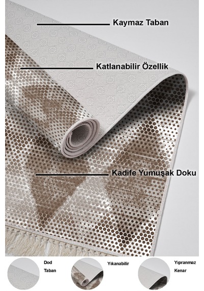 Dekoreko Kaymaz Taban Djt Banyo Halısı Trend Saçaklı Iskandinav F5131 Kahve