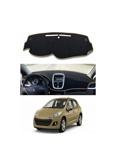 Peugeot - 207 2006-2014 Uyumlu Torpido Koruma Kılıfı - Taba Şeritli