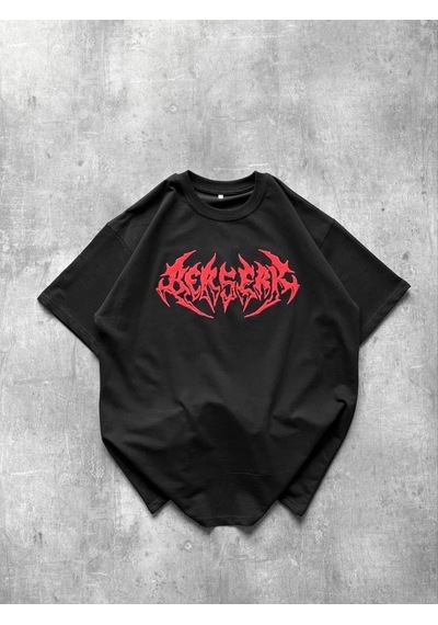 Erkek Kısa Kol Yazlık Tişört Bisiklet Yaka Baskılı Oversize T-shirt - Siyah Siyah
