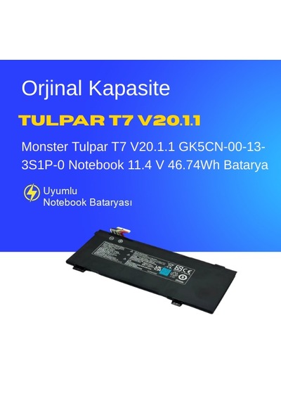 Monster Tulpar T7 V20.1.1 Gk5cn-00-13-3s1p-0 Notebook 11.4 V 46.74wh Batarya  Uyumlu, Yüksek Performanslı 60685451