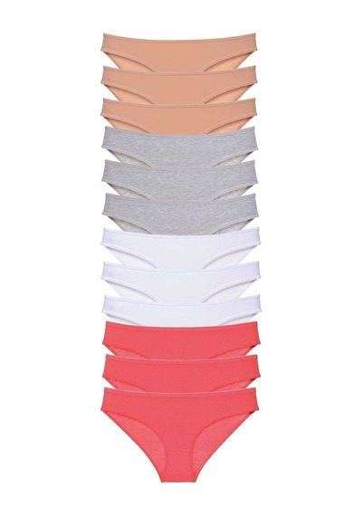 12 Adet Süper Eko Set Likralı Kadın Slip Külot Ten Gri Beyaz Fuşya Standart