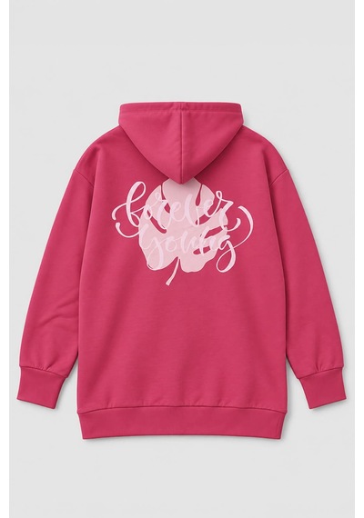 Markapia Kadın Kapüşonlu Cepli Sweatshirt Fuşya