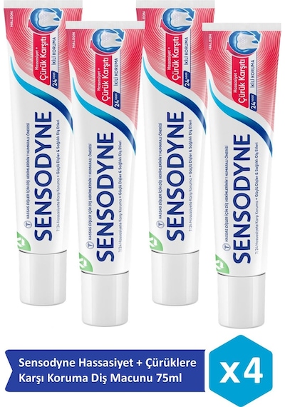 Sensodyne Hassasiyet + Çürüklere Karşı Koruma Diş Macunu 75ml X 4 Adet Beyazlık