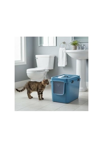 Handor Kapalı Kedi Tuvaleti Xxl 57x39x43 - Mavi Açık Bej
