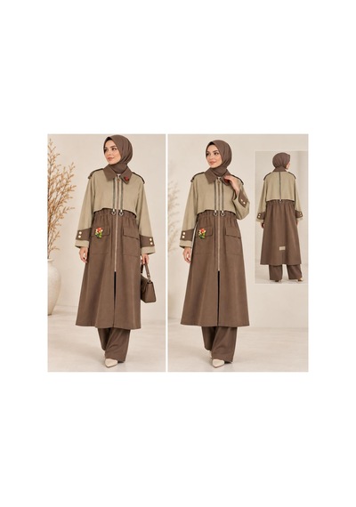 Ghisa Kahve Camel İki Renkli Fermuar Detaylı Kadın Trençkot Camel - 937348640 Camel