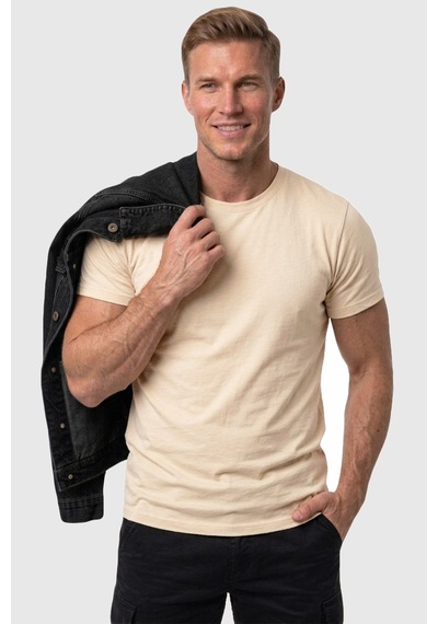 Rizzup Erkek Krem Slim Fit %90 Pamuk Likralı Yumuşak Dokulu Basic Tişört 1801131