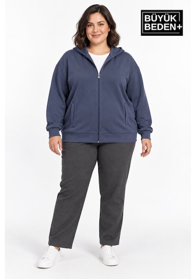 Süperlife Kadın Büyük Beden Fermuarlı Kapüşonlu Cepli Sweatshirt Hırka Rahat Kalıp Spr26bhrk961 Indigo Süperlife Kadın Büyük Beden Fermuarlı Kapüşonlu Cepli Sweatshirt Hırka Rahat Kalıp Spr26bhrk961 Indigo
