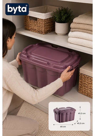50 Litre Kapaklı Büyük Boy Çok Amaçlı Saklama Kutusu Dayanıklı Plastik Organizer Mor