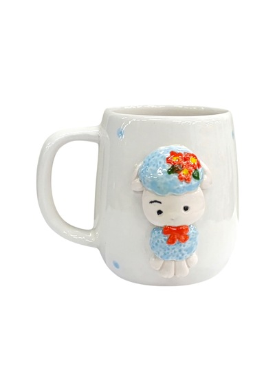 Boni Bon Collection Design 3d Kabartma El Yapımı Kuzucuk Seramik Kupa Bardak 400 Ml