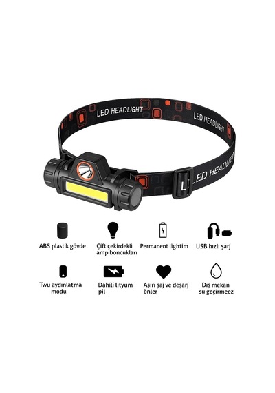 200 Lümen Mir Led Kafa Feneri Mini Led Far Usb Şarj Edilebilir Ayarlanabilir Açı Su Geçirmez Hafif Cob Kafa Lambası Dağ Tırmanışı Gece Balıkçılık Enerji Sınıfı A Siyah