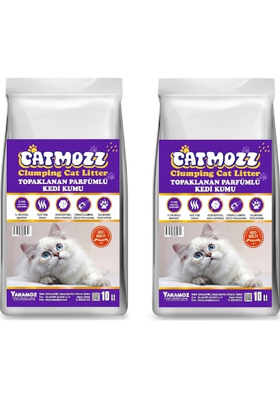 Catmozz Premium Topaklanan Özel Parfümlü Bentonit Kedi Kumu 2 x 10 L