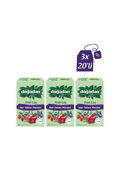 Doğadan Nar + Yaban Mersini Bardak Poşet Yeşil Çay 3 x 20’li