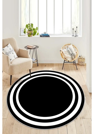 West Home Dijital Baskı Yıkanabilir Kaymaz Taban Leke Tutmaz Yuvarlak Mutfak Halısı Ve Salon Halısı Wh 496 Black Yuvarlak