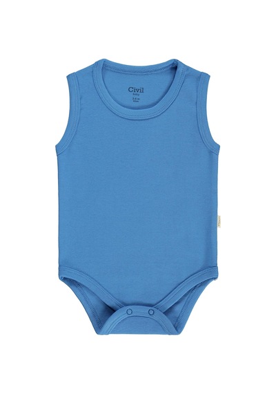 Civil Baby Düz Renkli 3-36 Ay Çıtçıtlı Badi - Mavi Açık Saks Mavi