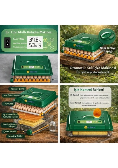 Ep120 Yumurta Kapasiteli Tam Otomatik Kuluçka Makinesi - Yeni Nesil Harici Suluklu, Dijital Nem Ve S