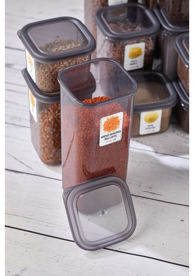 Jumbo Boy 10'lu Etiketli Kare Erzak Saklama Kabı Seti 1700 Ml - Sert Kapaklı Vakumlu Gri - 772372225 Gri
