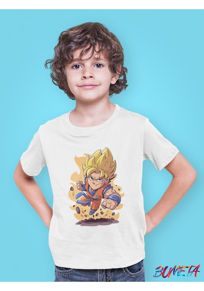 Bumeta Dragon Ball Z Goku Chibi Çizgi Film Dizi Çocuk Tişört T-shirt Beyaz