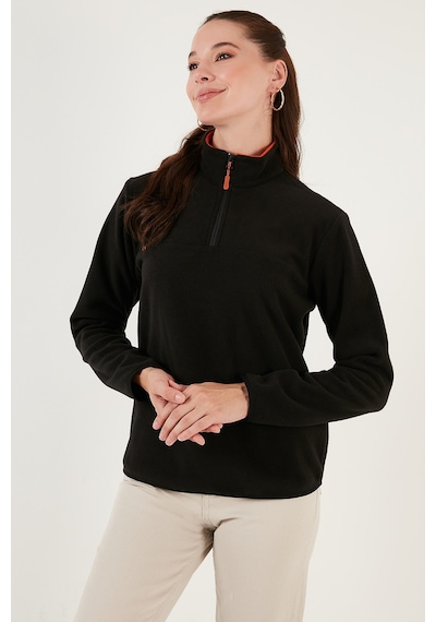 Lela Slim Fit Yumuşak Dokulu Anti-Pilling Tüylenme Yapmayan Yarım Fermuarlı Bayan Polar 5907000 Siyah