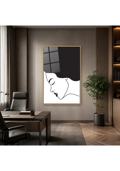 Minimal Kadın Silüeti Gold Çerçeveli Cam Tablo