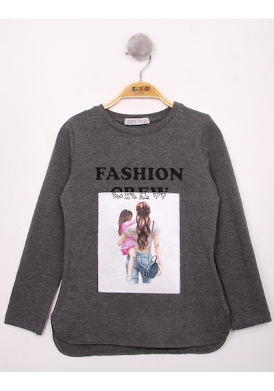Toontoy Kids Toontoy Kız Çocuk Fashion Baskılı Tişört Antrasit