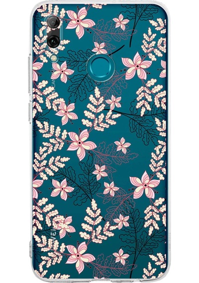 Huawei Psmart 2019 Uyumlu Kamera Korumalı Floral Kırmızı Tasarımlı Şeffaf Silikon Kılıf