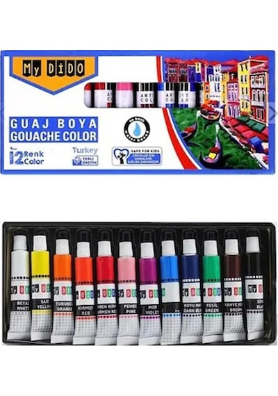 12 Renk Guaj Boya Mydido 35x50 Cm Telli Spralli Resim Defteri Palet Resim Fırçası 15 Yaprak Guajboya Resim Defteri Çok Renkli