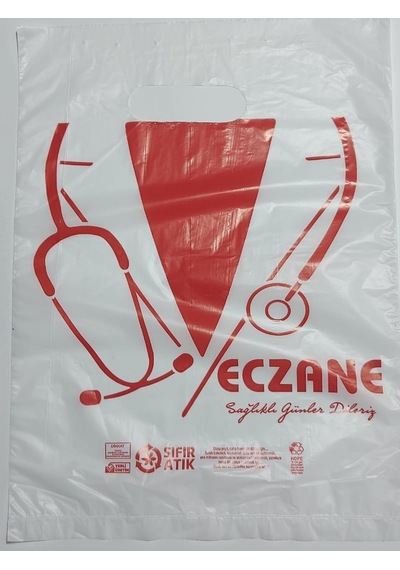 Eczane Hışır Elgeçme Baskılı Beyaz Çanta 20 X 36 Cm