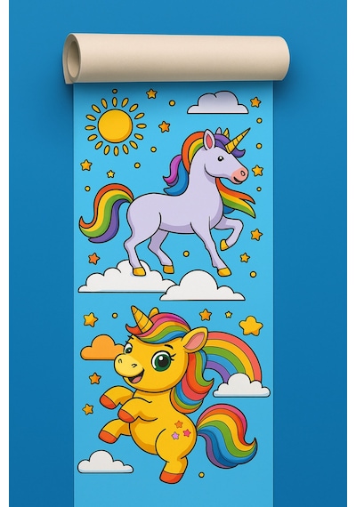 Dikey Unicorn Boyama Rulosu 4 Metrelik Duvara Asılabilir Çocuk Aktivite Kağıdı