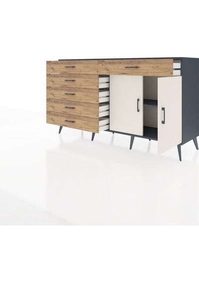 Hyperion Konsol Tek Raflı 6 Çekmeceli 2 Kapaklı 176x44x99 Antrasi Antrasit-aytaşı/çam Hyperion Konsol Tek Raflı 6 Çekmeceli 2 Kapaklı 176x44x99 Antrasi Antrasit-aytaşı/çam