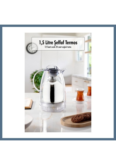 Buradabulabilirsin 1.5 Lt Isı Yalıtımlı Çay Ve Soğuk Su Termosu Şeffaf 12 Saat Sıcak Tutar& İçi Camdır Bbz