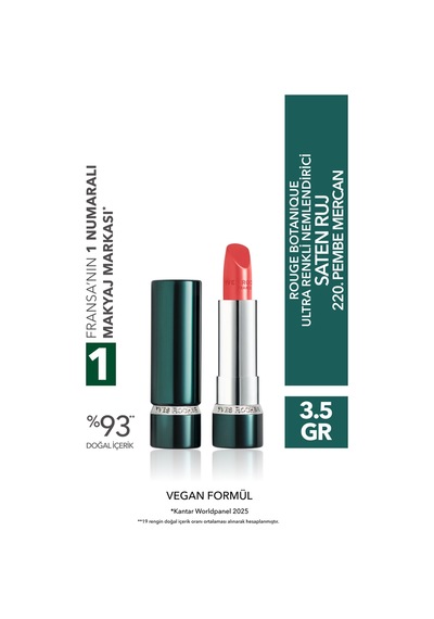 Yves Rocher Rouge Botanique Ultra Renkli Nemlendirici Saten Ruj - 200. Pembe Mercan -vegan-3.5g 200 Pembe Mercan