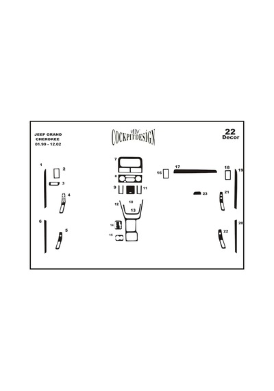 Meriç® Jeep Grand Cherokee Ön Torpido Kaplama 22 Parça 1999-2002 (530158218)