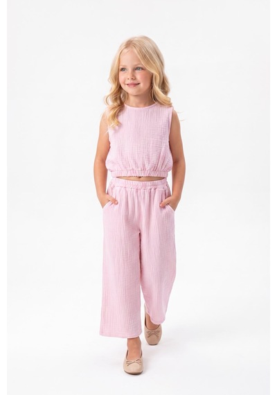 Mnk Baby & Kids Kız Çocuk Pamuklu Müslin Rahat Takım M00826 Pembe