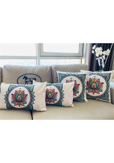 Çift Taraflı Mandala Desenli Dekoratif 4'Lü Kırlent Kılıfı Seti (473328032)