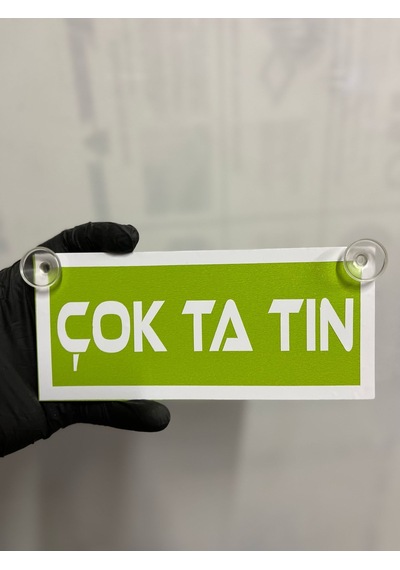 Yeşil Renk Üzeri Beyaz Renk Çok Ta Tın Yazılı Vantuzlu Cam Süsü