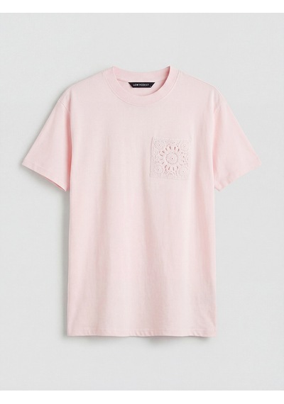 Lcw Modest Pembe Dantel Nakışlı %100 Pamuklu Kadın Tişört